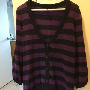 Striped cashmere button-up sweater